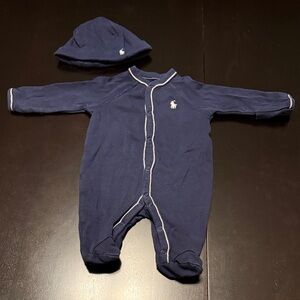 Ralph Lauren Dark Blue Baby Footie and Cap Set